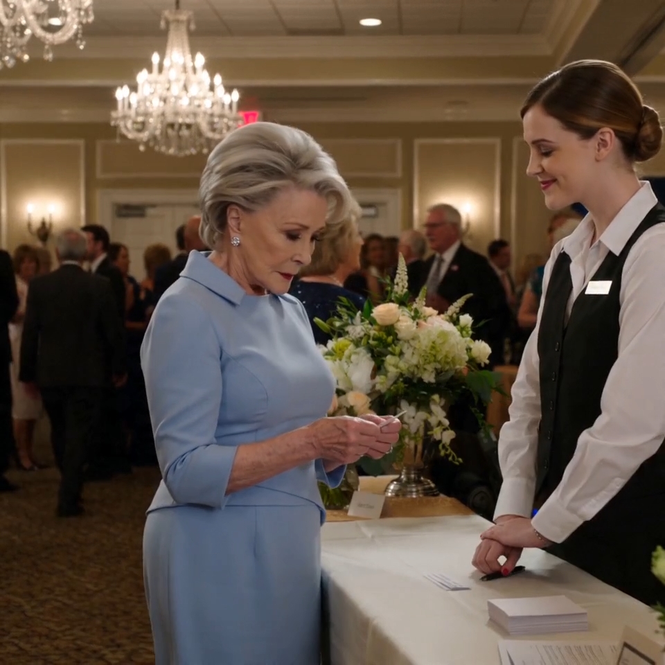 At my granddaughter’s wedding, they pinned a name tag on me that said, ‘The old lady paying for everything.’ I was ready to tear it off until a man across the ballroom read it and all the color left his face.