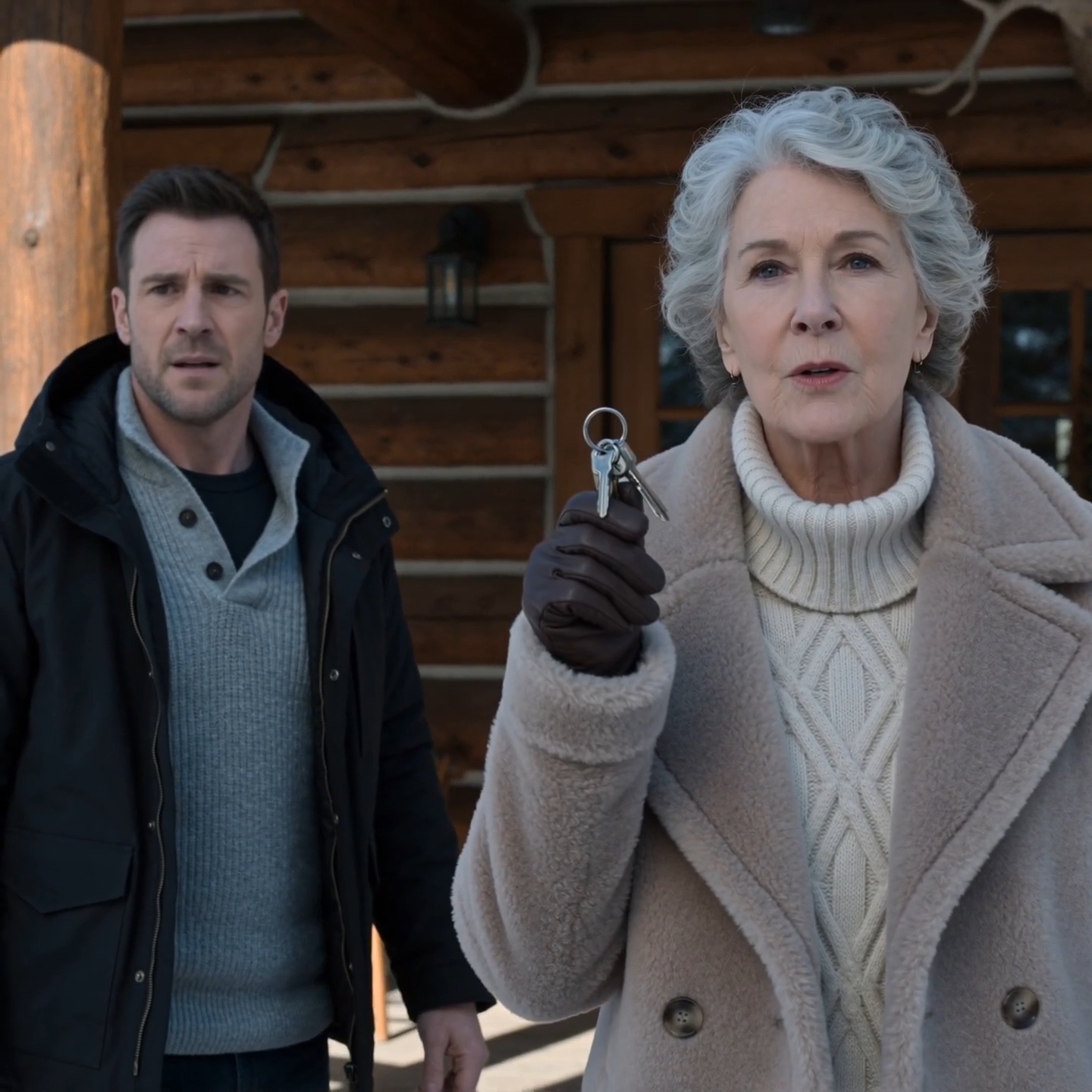 My son showed up at my secret Montana cabin with my daughter and a locksmith, talking about “family property” like I was already gone. I let him finish. Then another vehicle turned into the driveway, and all the color drained out of my daughter’s face.