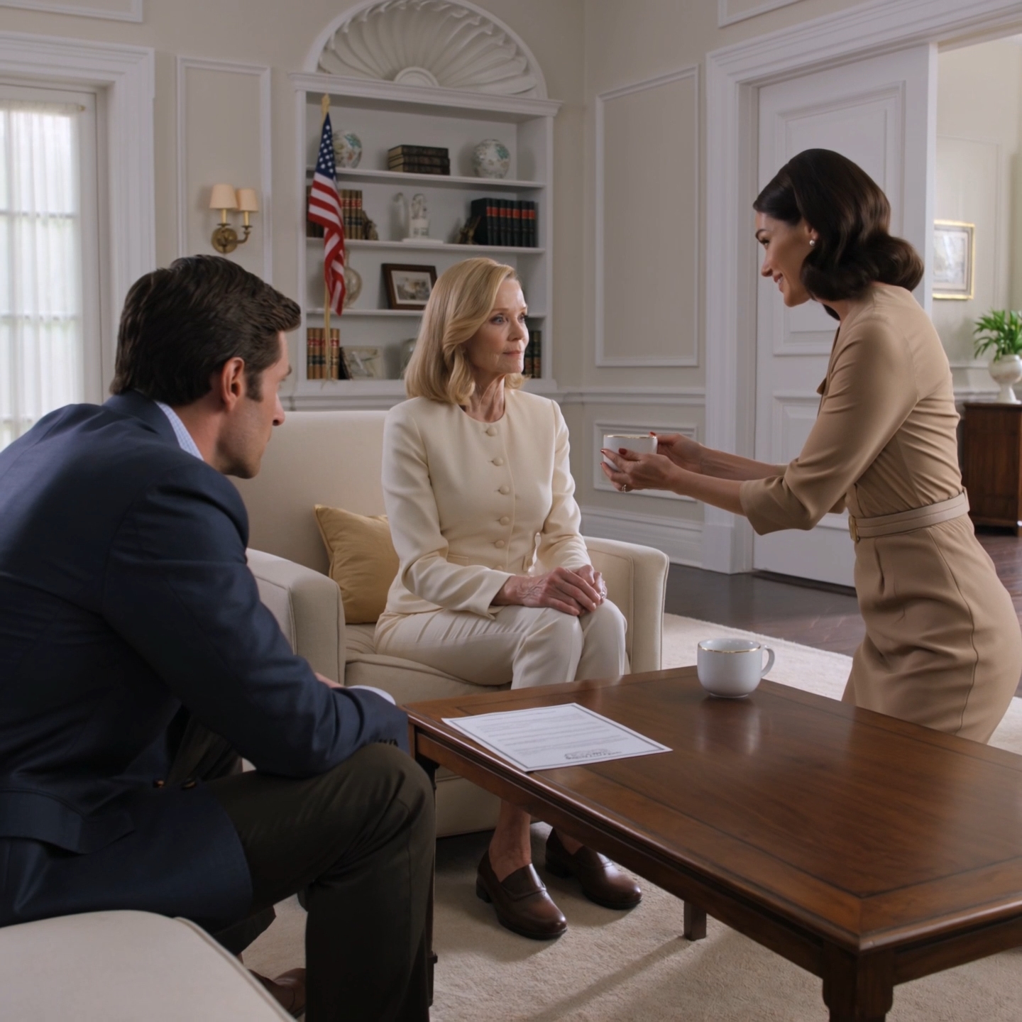I was about to sign my company over to my son when his wife placed a coffee in my hand and watched me like a timer had started. Then my housekeeper “tripped,” spilled it on purpose, and whispered, “Don’t drink it.” Five minutes after I quietly switched cups, my daughter-in-law began shaking on my living room floor.