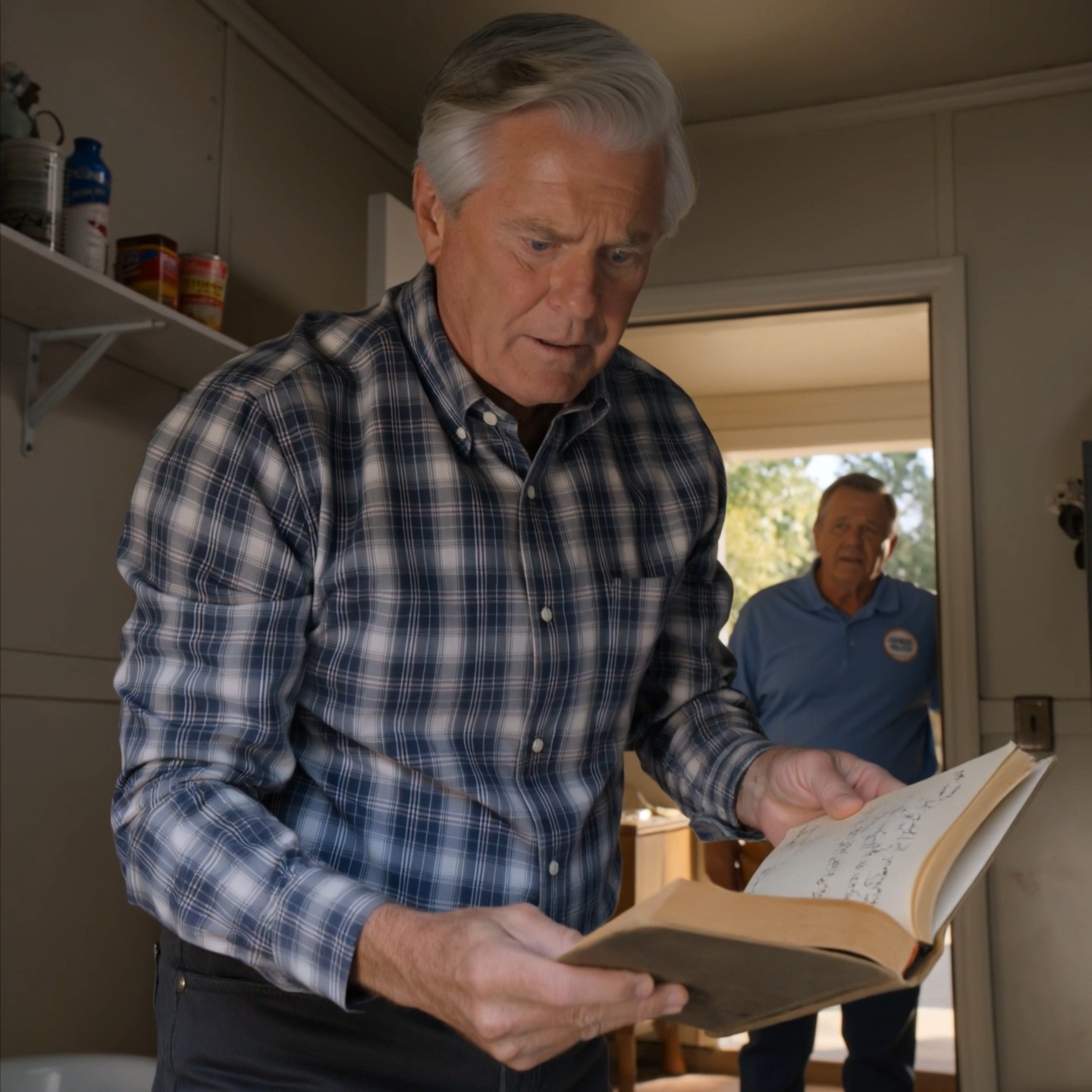 The plumber I hired to fix a leak in my detached garage called me in a voice so careful it raised the hair on my arms. “Sir, I need you to come home right now. There’s a hidden room behind your storage shelves, and somebody’s been living in it.” My wife was out of town. She had the only key to that side of the garage. My younger brother had been missing for two years.