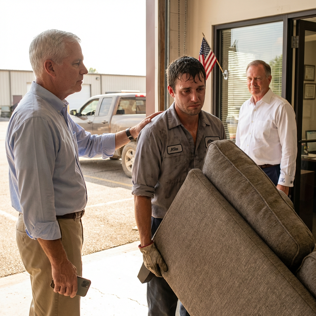 I drove to my son’s first day at his father-in-law’s company and found him unloading sectional sofas in 94-degree July heat while the managers sat behind glass. When his father-in-law smiled and said, “That’s all he’s good for,” I didn’t argue. I got back in my car, drove four blocks, and made a phone call that changed every power balance in that family.