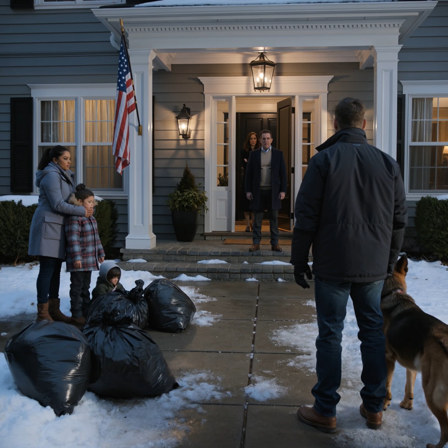 The Callaways gave Sandra Reyes and her two kids one hour to get off the sidewalk in nineteen-degree cold. Then a man with a military posture, a German Shepherd, and the kind of stillness rich people hate walked up their driveway and asked one quiet question.