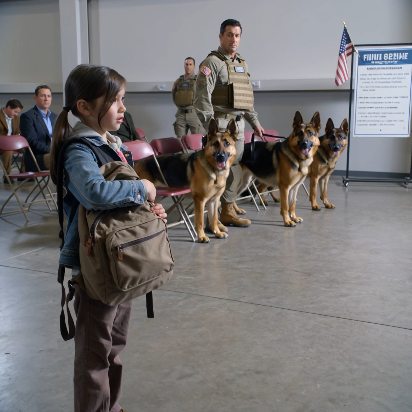 A Navy SEAL’s ten-year-old daughter walked into a retired military dog auction alone, said her father’s name, and every dog in the room stopped moving. The buyers thought they were there to bid on old working animals. They did not realize one of those dogs had been waiting for that family to come back.