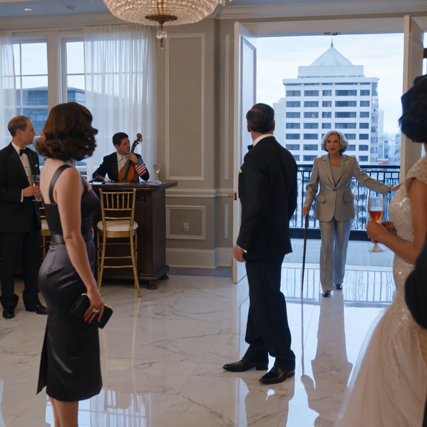 My father grabbed a microphone at my sister’s birthday party and announced that I was giving her my penthouse. When I said no, he slapped me in front of 30 guests. I walked out with one earring in my hand, made one call, and half an hour later the only person he had ever feared walked in.