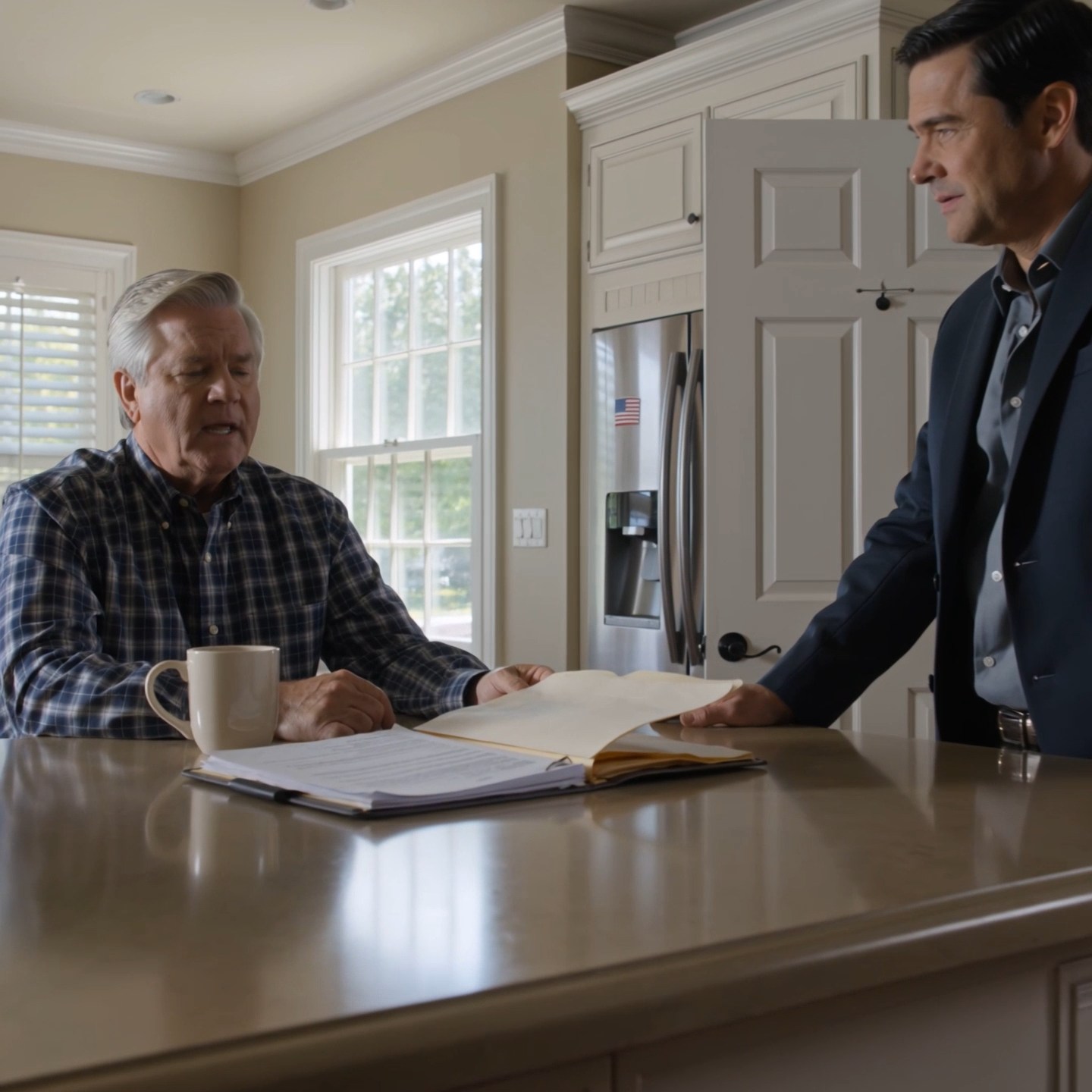 My older son, a federal prosecutor, called me at 11:47 p.m. and said, “Act completely normal tomorrow. Don’t let your brother know we spoke.” The next morning, my younger son walked into my kitchen expecting coffee and sympathy. Then he saw who was already sitting at my table, and all the ease went out of his face.