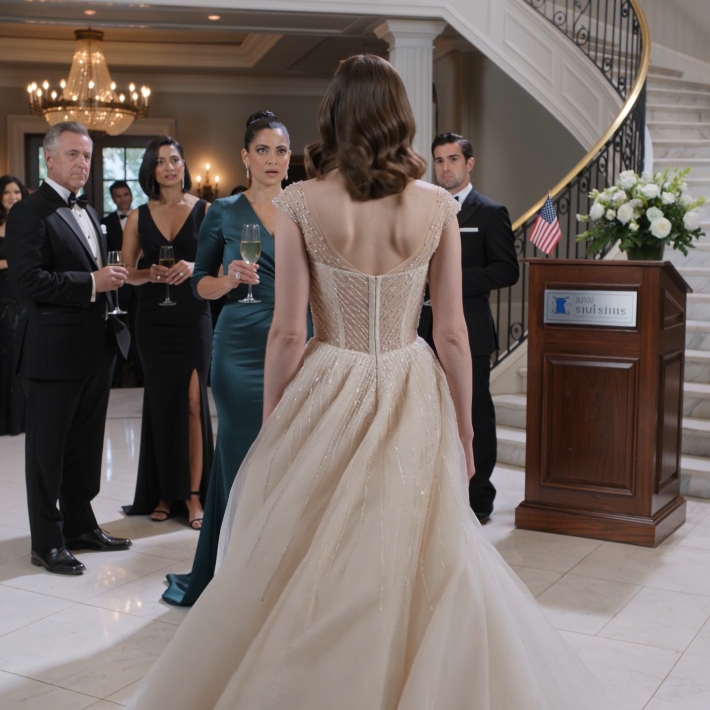 Her billionaire boss invited her to a gala as a joke. Then the housekeeper stepped onto the marble staircase in an ivory gown the entire ballroom recognized, and her boss stopped smiling before Danny reached the bottom step.