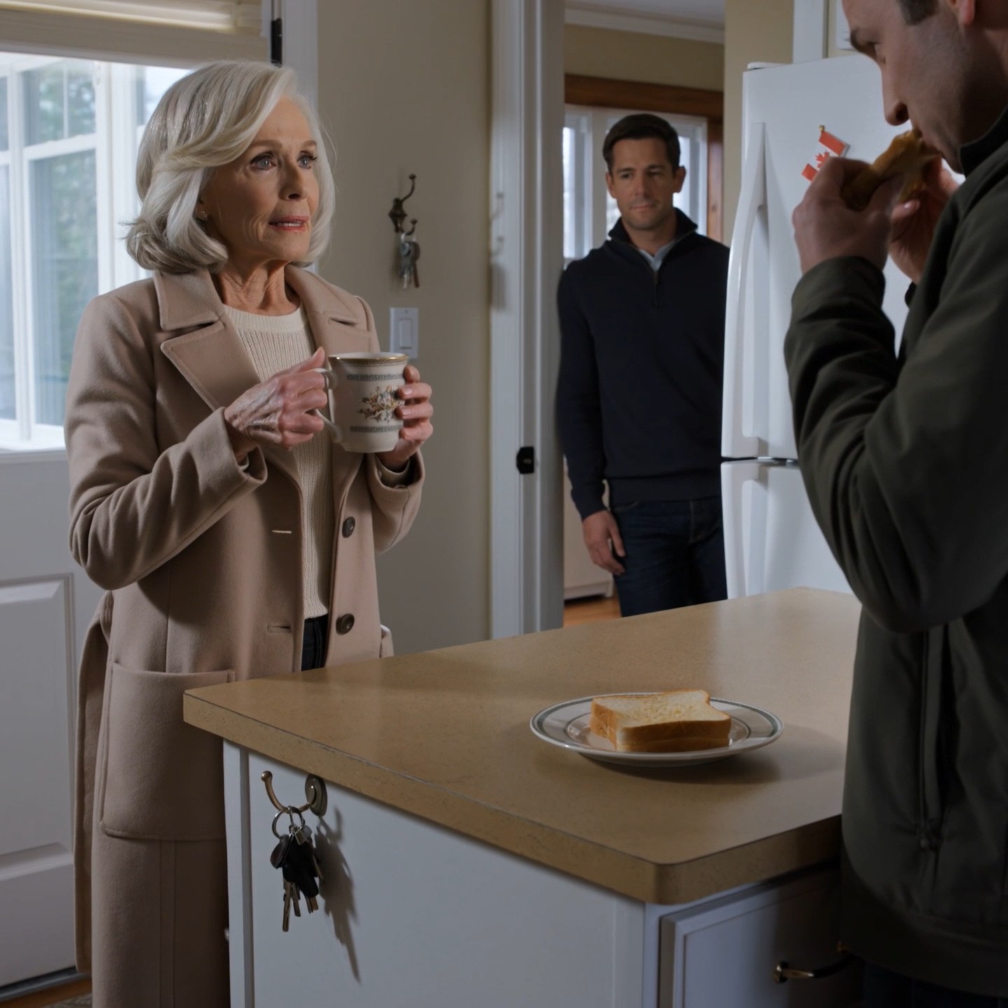 My son-in-law told me to eat in my room — in the house my husband and I spent 31 years paying off. I set my tea down, took my keys, and walked out without a word. Three days later, someone knocked on the front door, and all the color left his face.