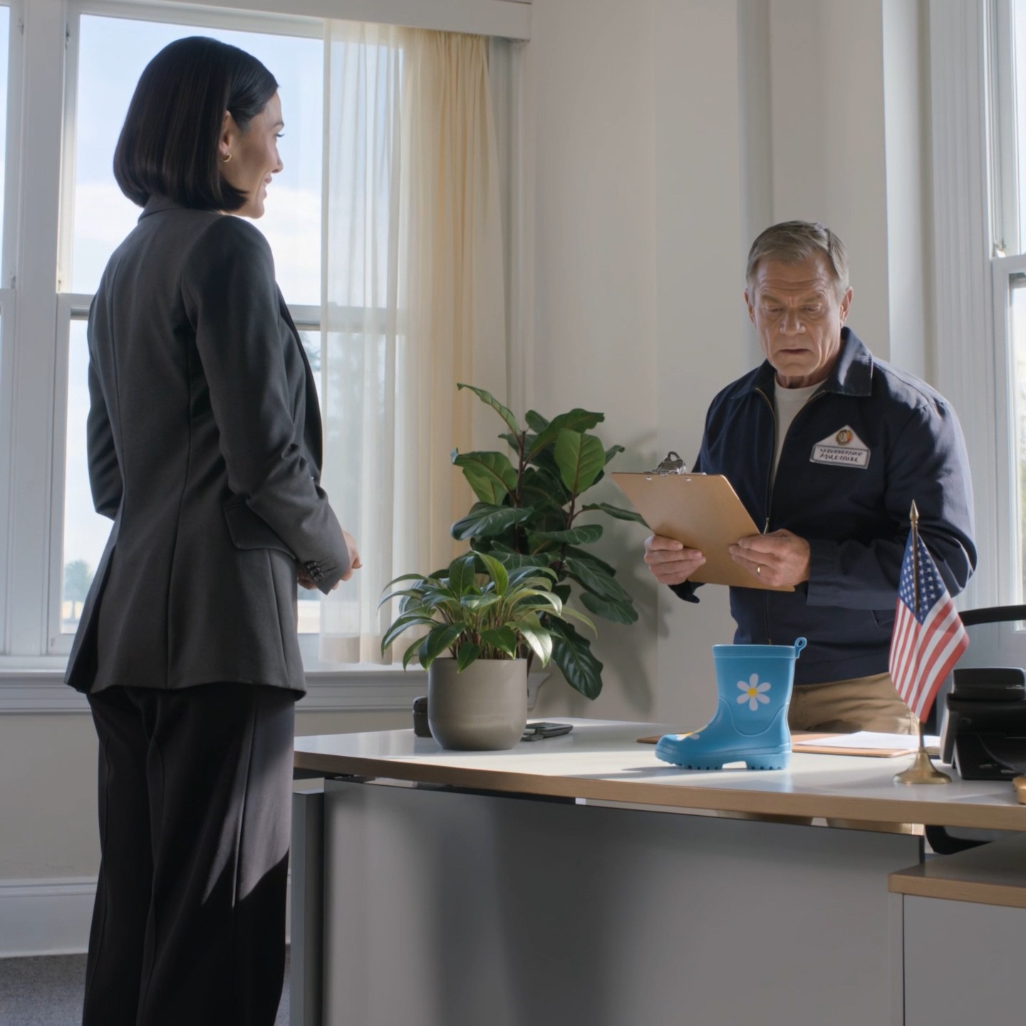 The executive who had just scolded me for being 45 minutes late had no idea why I stopped dead beside her desk. On the corner sat a tiny blue rain boot with a crooked white daisy painted on the side, and my chest went cold because my daughter had painted that exact flower three days before she vanished 23 years ago.