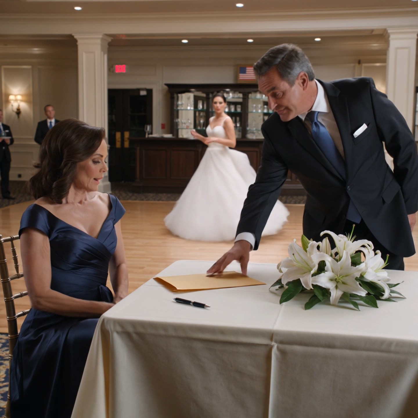 My husband slid divorce papers across the table at our daughter’s wedding reception and said, “Sign tonight.” I signed. He walked out before the cake was cut. Two days later, he heard one calm sentence in a lawyer’s office—and all the color left his face.