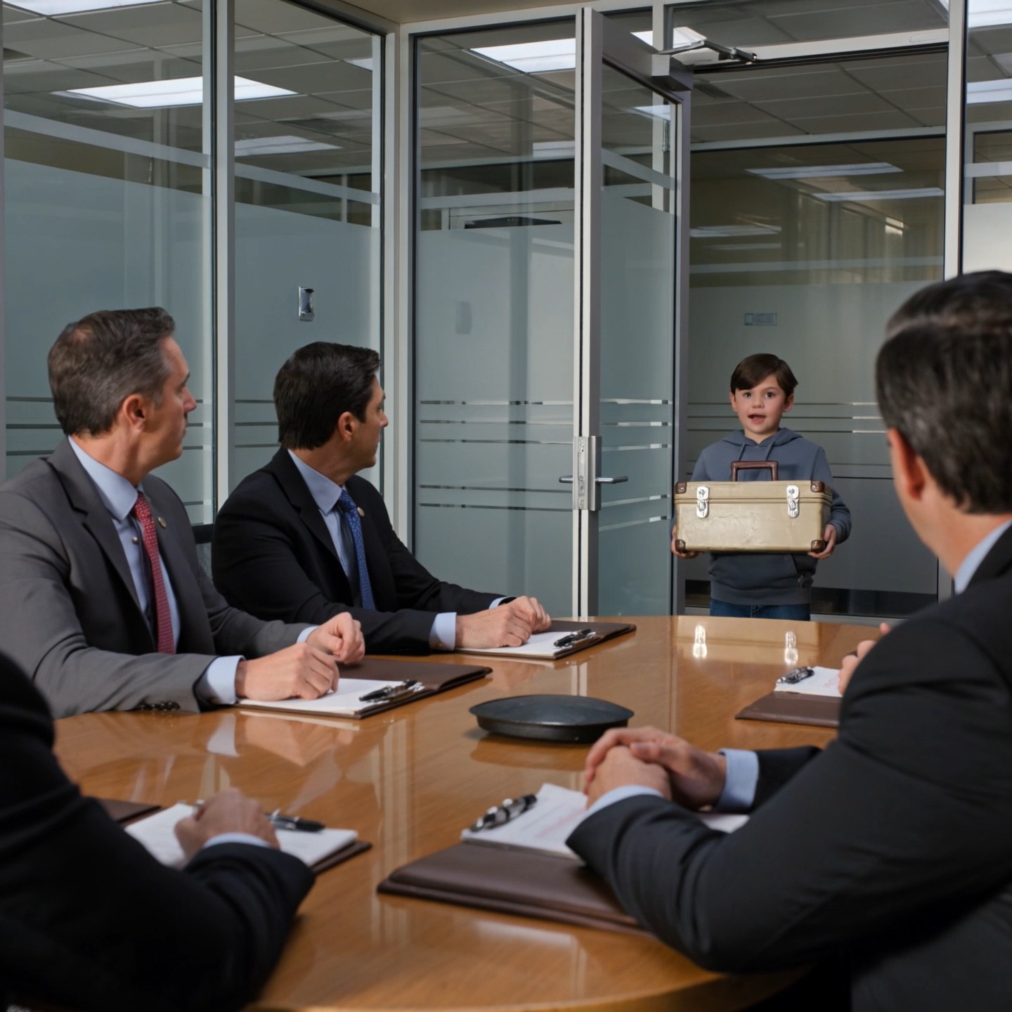 A 12-year-old boy walked into a CEO’s boardroom carrying an old toolbox and said, “My dad’s sick—so I came instead.” People almost laughed… until he said his father’s name, and the CEO’s face went completely pale.