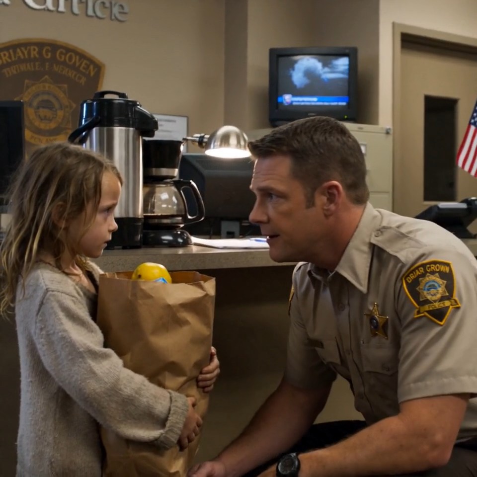 At 9:46 p.m., Deputy Evan Hollis was ten minutes from locking the front lobby when a barefoot little girl walked into the Briar Glen Police Department clutching a brown grocery bag to her chest. He thought she was lost—until she whispered, “Please… I brought him here alone,” and the bag made the smallest sound.