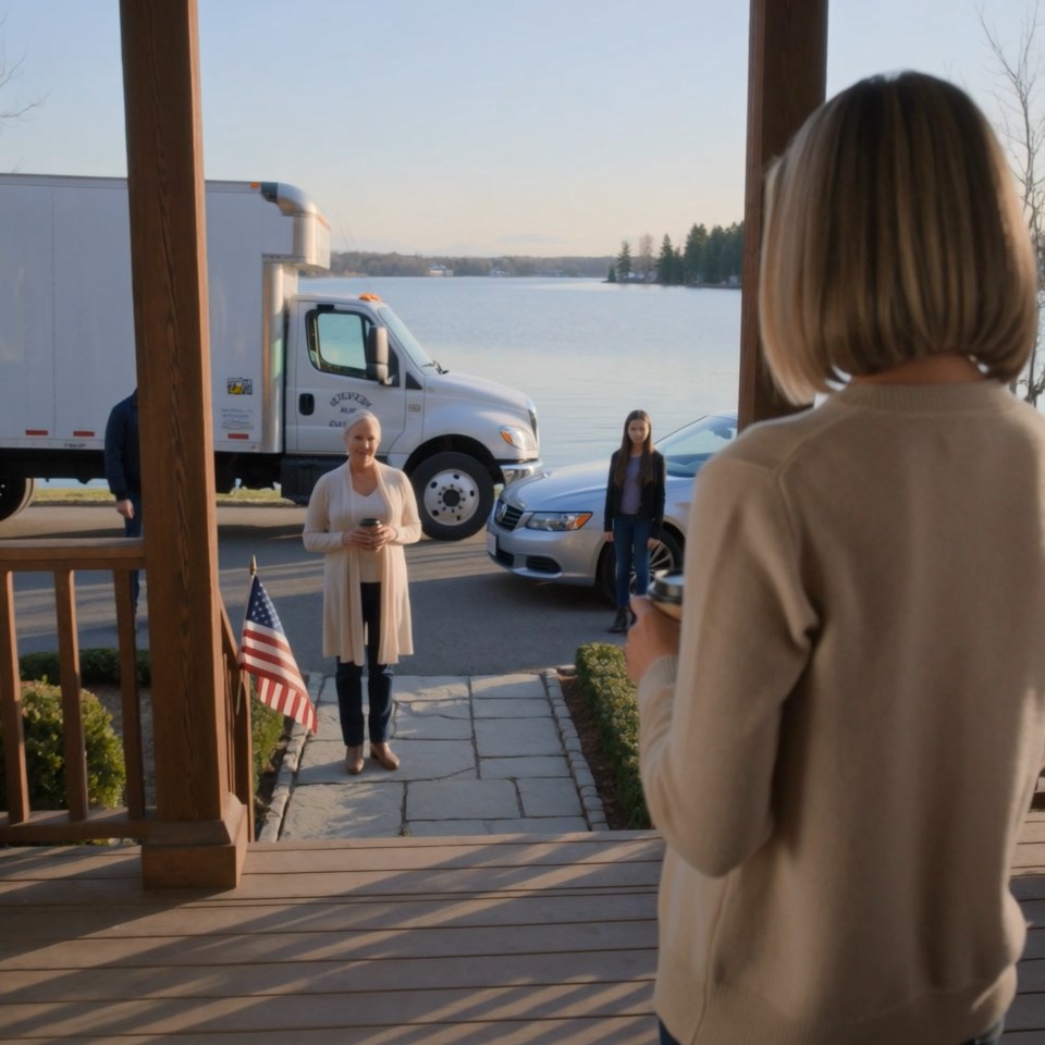 After four years of cutting me off, my daughter-in-law showed up at my lake house with a moving truck and said, “We’re moving in”—but the moment she stepped inside and saw the blue folder on my kitchen island, her smile died before she could finish her sentence.