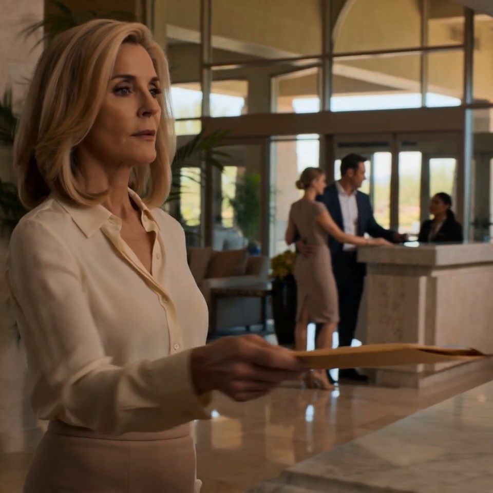 ‘Stop calling me. I’m in a meeting,’ my husband snapped. I was already in the Scottsdale hotel lobby, watching him check in with the woman from his office. At checkout, the receptionist handed him an envelope from me. He rushed home fast—and the second he walked into our kitchen, all the color left his face.