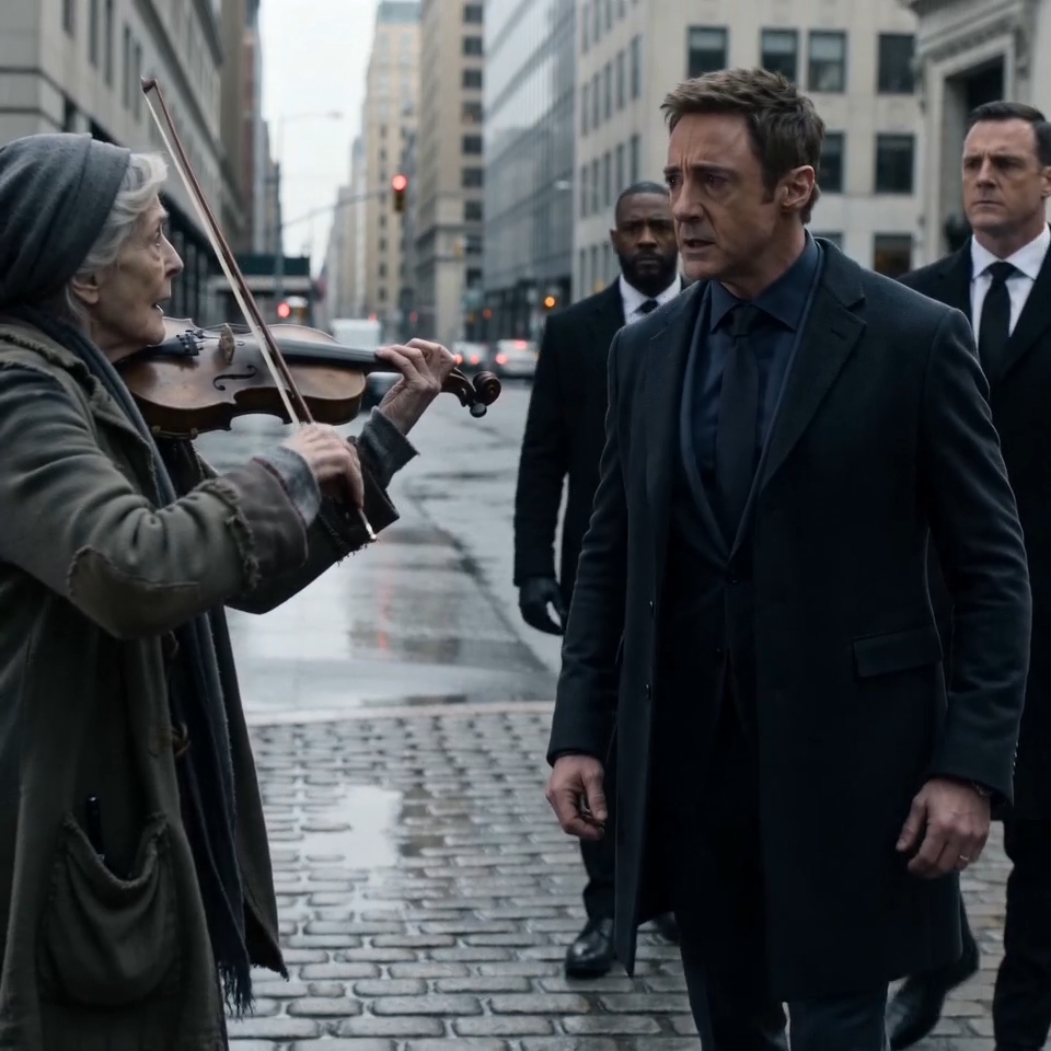 Lucien Moreau told a poor old violinist to stop making noise on the sidewalk—then one broken note made him freeze in front of his bodyguards. When the woman whispered, “You still remember,” his face changed… because that melody belonged to the one part of his childhood his father had buried the deepest.