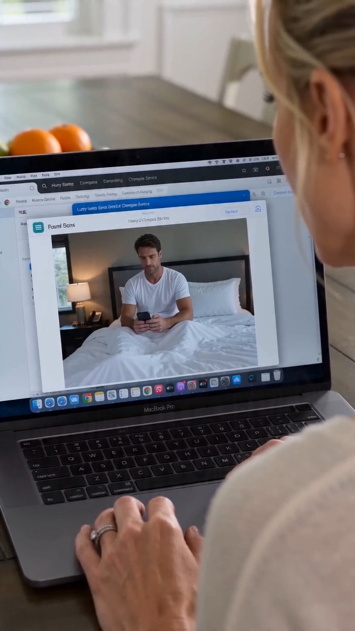 I borrowed my husband’s laptop for a Zoom call.  One hotel email opened a photo of him shirtless in a Rosewood suite.  The silver anklet on the woman in his bed belonged to my sister.