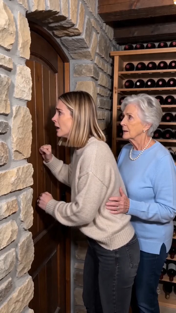 My brother locked me and my grandmother in the wine cellar on her birthday and told us to “stay there and think” — but the second she whispered, “Quiet… they don’t know what’s behind that cabinet,” I knew the people upstairs were about to go pale.