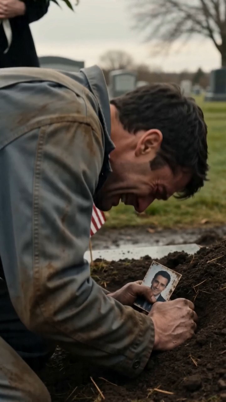 She went to her father’s grave expecting silence. Instead, a janitor was already there on his knees, crying over the headstone — with her father’s photo in his hands.