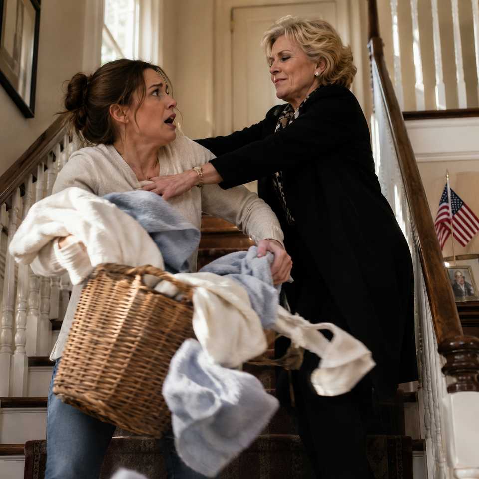 My mother-in-law smiled on our staircase and said, ‘You’re temporary—the first wife knew her place.’ My husband kept calling me paranoid… until the camera I installed for “porch thieves” caught something no wife should ever have to see.