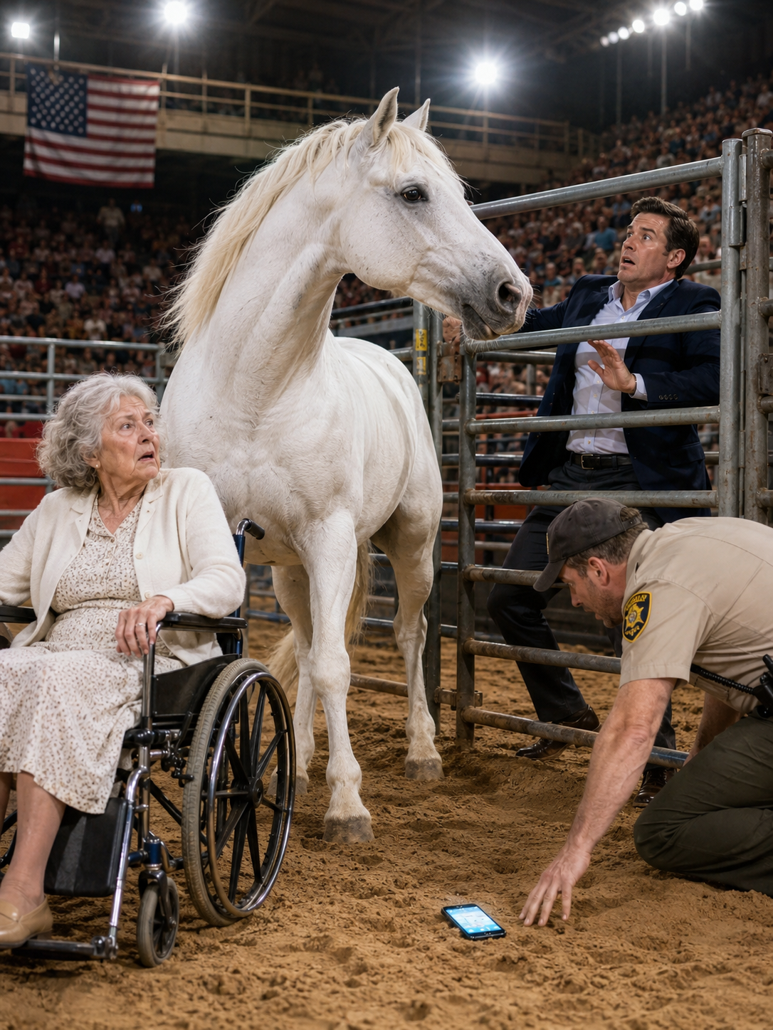 Daniel rolled his wheelchair-bound mother into the arena beside the most feared white stallion in the state, then grabbed the gate and screamed, “It was an accident!” But when the horse turned toward her, every face in the crowd changed.