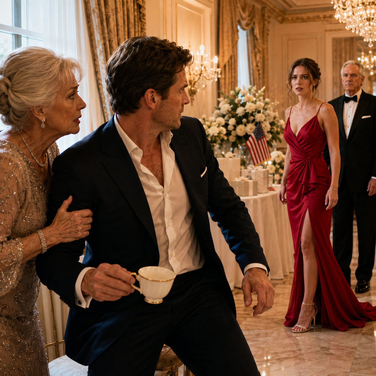 ‘Pretend to be my daughter’s fiancé,’ the elderly woman whispered in the middle of the wedding reception — and when Julien looked across the ballroom at the woman in the red dress, her face changed so suddenly he knew this was not about love.