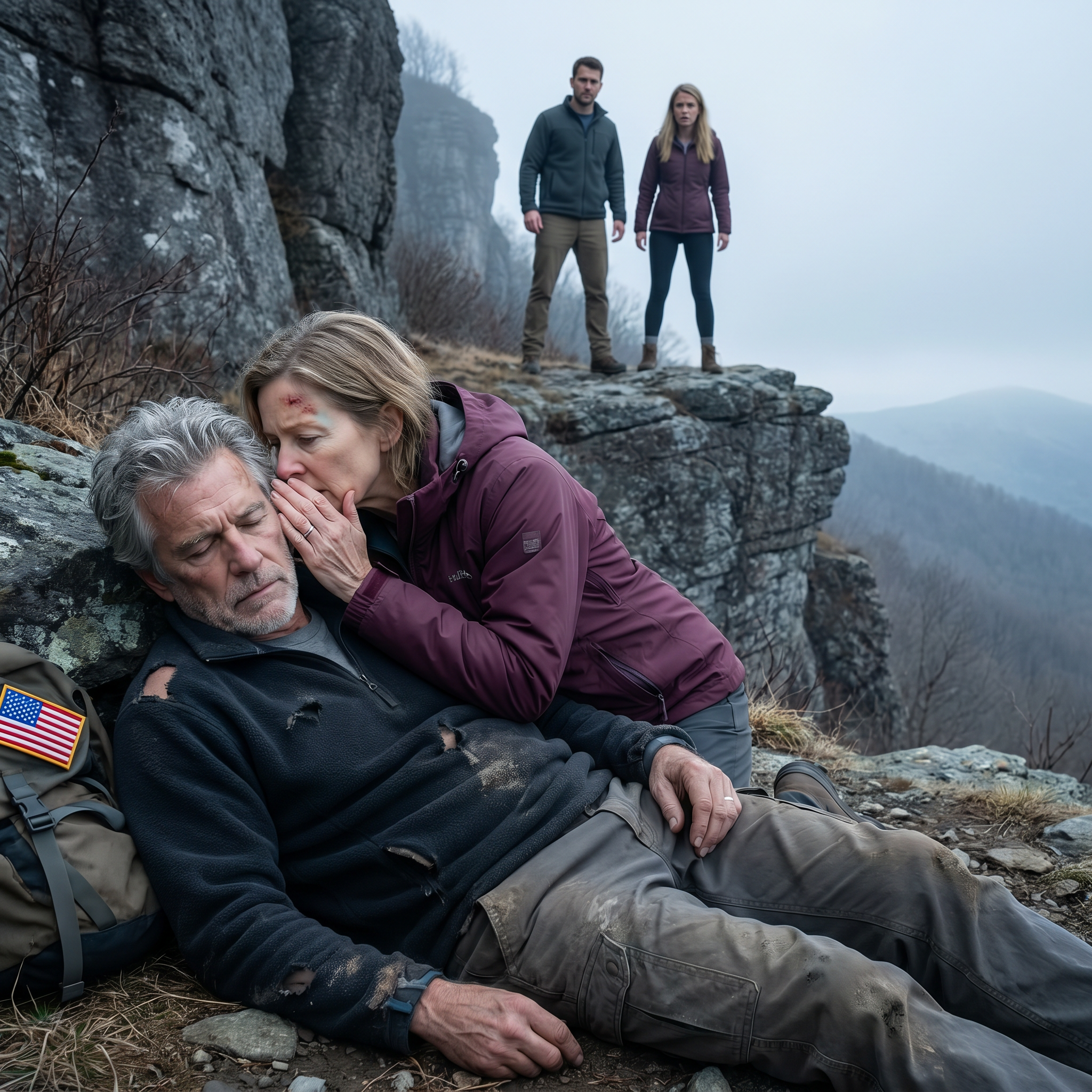 My son smiled at me on the mountain trail and asked if my old knees could handle the climb. Four miles later, he and his wife shoved us over the edge—and when I tried to scream, my wife crushed my wrist and whispered, ‘Play dead,’ because our son hadn’t brought us there to scare us. He had brought us there to silence something buried in our family.