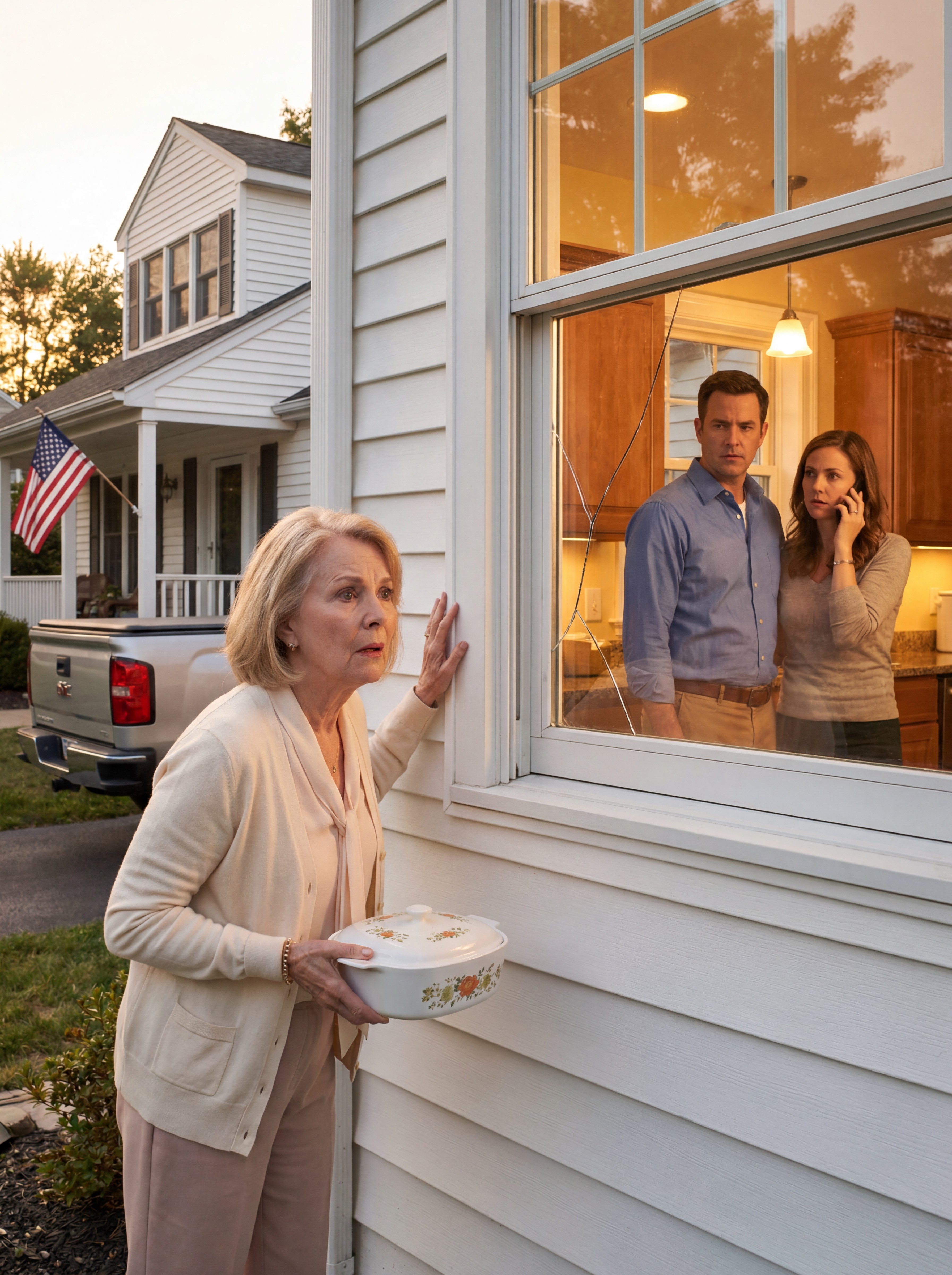 I stopped by my son’s house with a casserole dish, saw his truck in the driveway when he was supposed to be in Portland, and froze beside the cracked kitchen window as my daughter-in-law said, ‘She trusts us. That’s the whole point.’ Then my son asked one quiet question, and the answer told me the retaliation had just begun.
