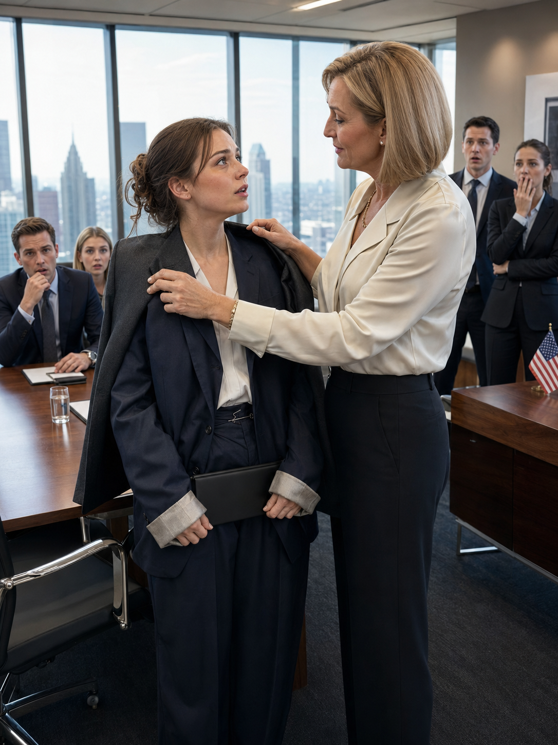 My parents refused to buy me interview clothes and told me to wear my sister’s old suit because I ‘didn’t deserve new things.’ 👔 So I walked into the biggest interview of my life with the sleeves folded inside, the waist held together by safety pins 🧷, and every stranger in that glass tower pretending not to notice—until the CEO stood up, handed me her own blazer, and asked the one question that made the whole room go silent. 😶