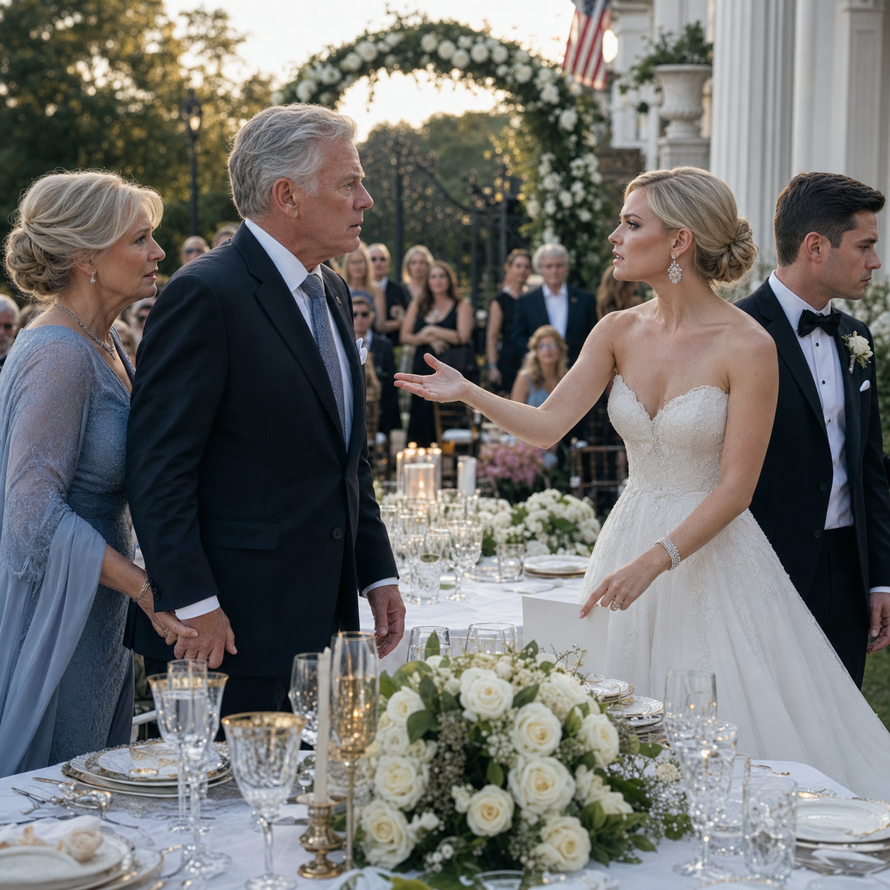 At the $2.5 million wedding I paid for, my daughter-in-law told me, ‘VIPs only. Find another table,’ and my own son looked away while my wife and I were pushed to a plastic table behind the sound cables—but they made one mistake: the mic beside us was still live, and the sentence I heard next turned their perfect wedding into evidence.