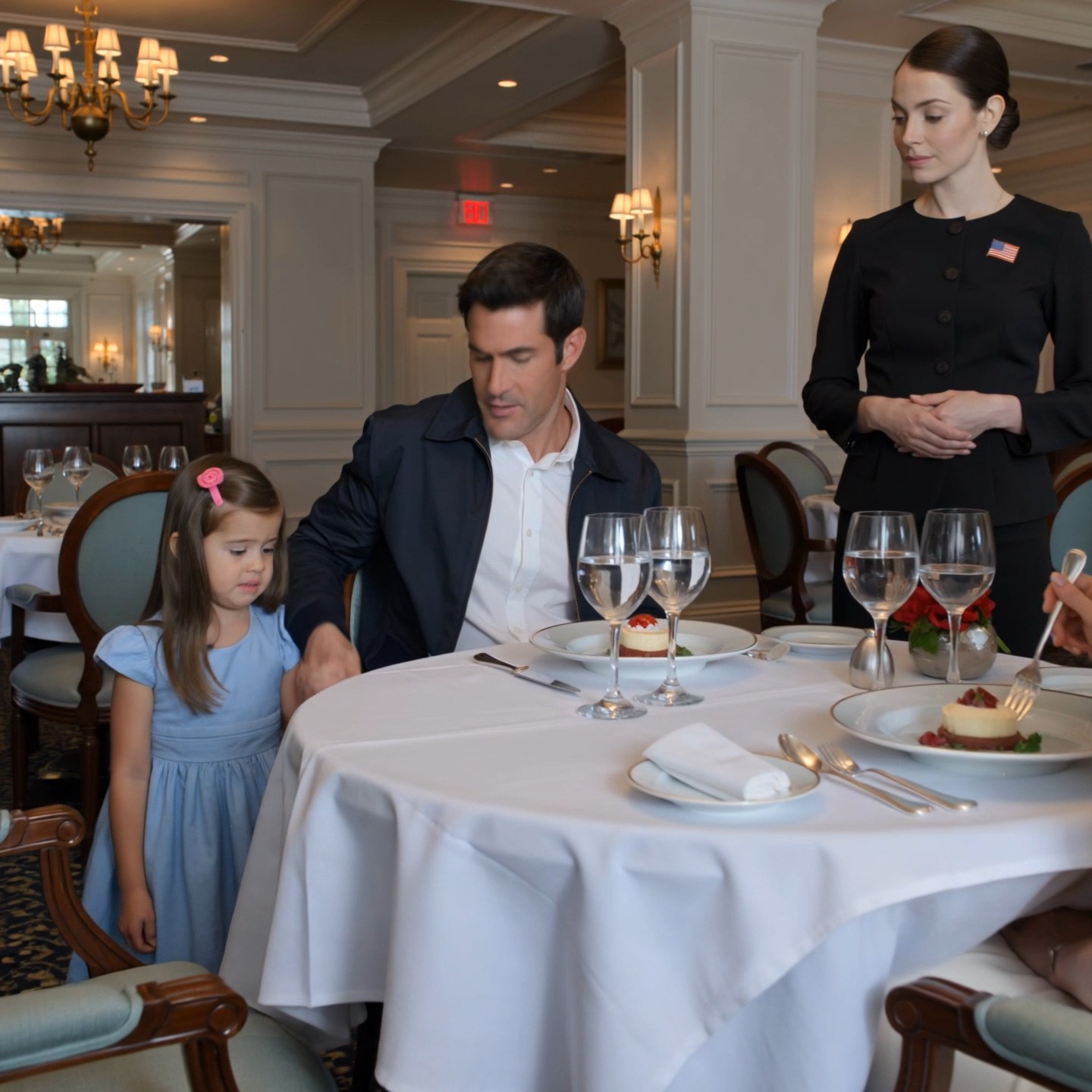 The hostess looked at my little girl’s blue birthday dress, then at my worn shoes, and decided we were too poor to sit there.  My daughter squeezed my hand and whispered, “It’s okay, Daddy. We can leave.”  But I didn’t move.  I just looked at the woman in front of us and said four quiet words: