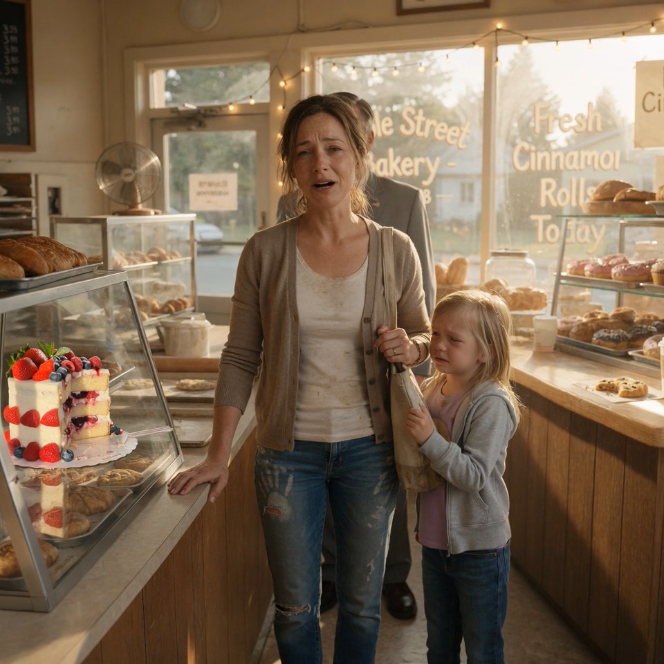 A starving mother walked into a bright little bakery and asked if they had an expired cake for her daughter — not a free cake, not a pretty one, just something they were going to throw away — and the millionaire standing behind her heard those words so clearly that his hand stopped halfway to his wallet.