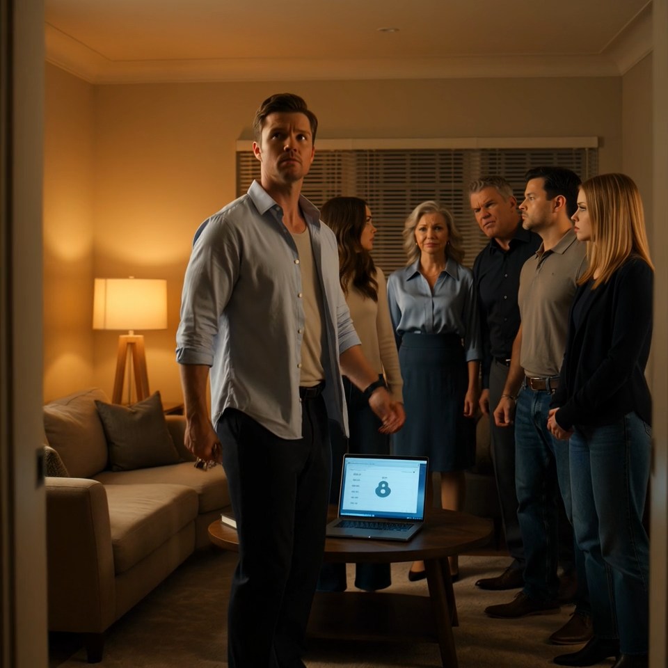 My wife’s family sat in my living room like a jury and demanded my $85,000 savings for her brother’s crypto “opportunity”; when her father forced her to choose “us or him,” she looked at me in front of everyone and said, “I choose them,” so I said one quiet word, called a divorce attorney before midnight, and by the time she came home from her parents’ house, every trace of my life was gone.