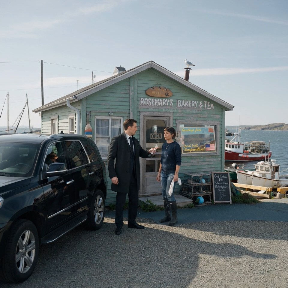 My husband laughed as he drove off and left me in a freezing Nova Scotia fishing village with $42, a dying phone, and one line his friends thought was hilarious: “Let’s see how the princess gets home.” Seven months later, he tracked me down in Newfoundland — but when he saw me standing on that bakery step with flour on my sleeves and a folded envelope in my apron pocket, the laugh finally left his face.