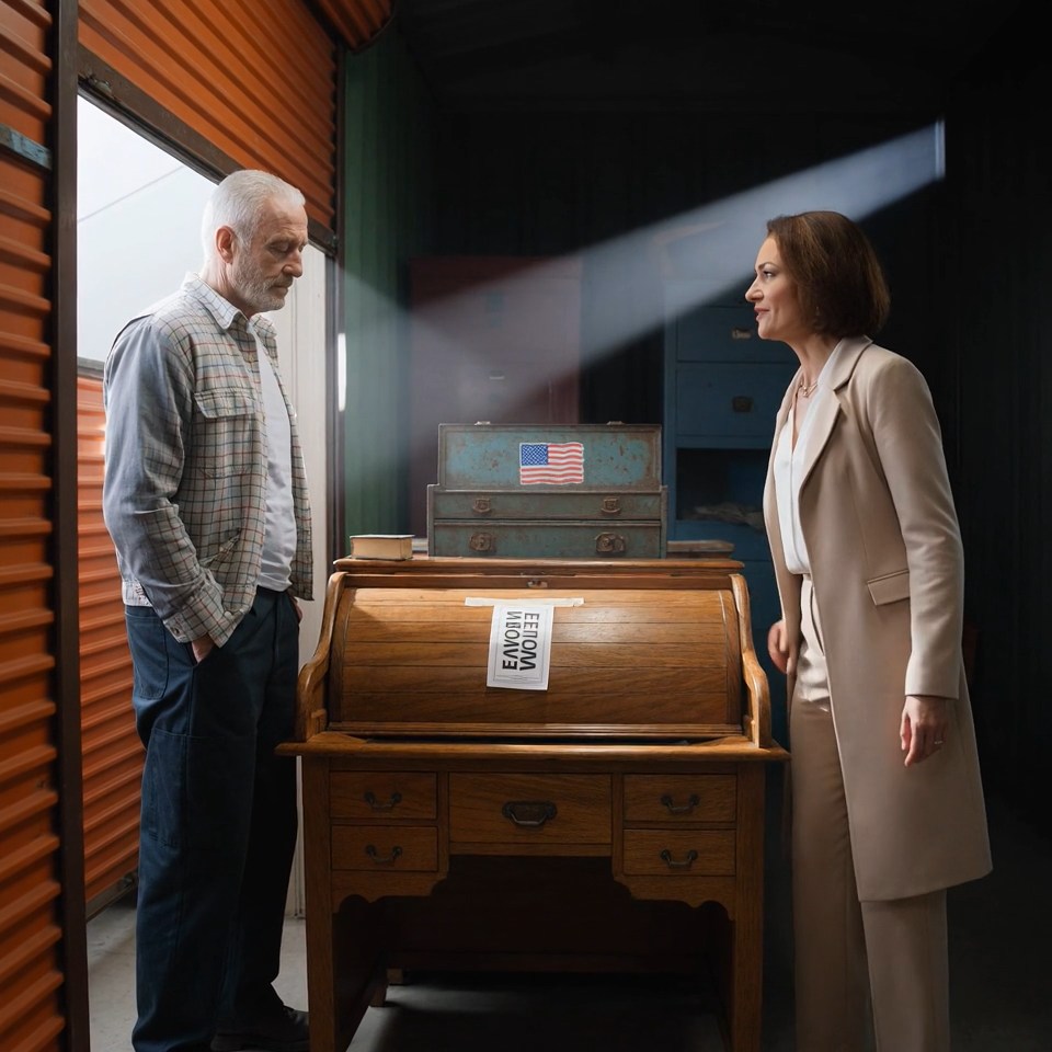 My daughter-in-law gave me until Friday to clear out my dead son’s storage unit, smiling like she had already stripped his life down to the last box — but under an old oak desk, I found a key with my name on it, and the woman at the bank went silent the second she saw it.