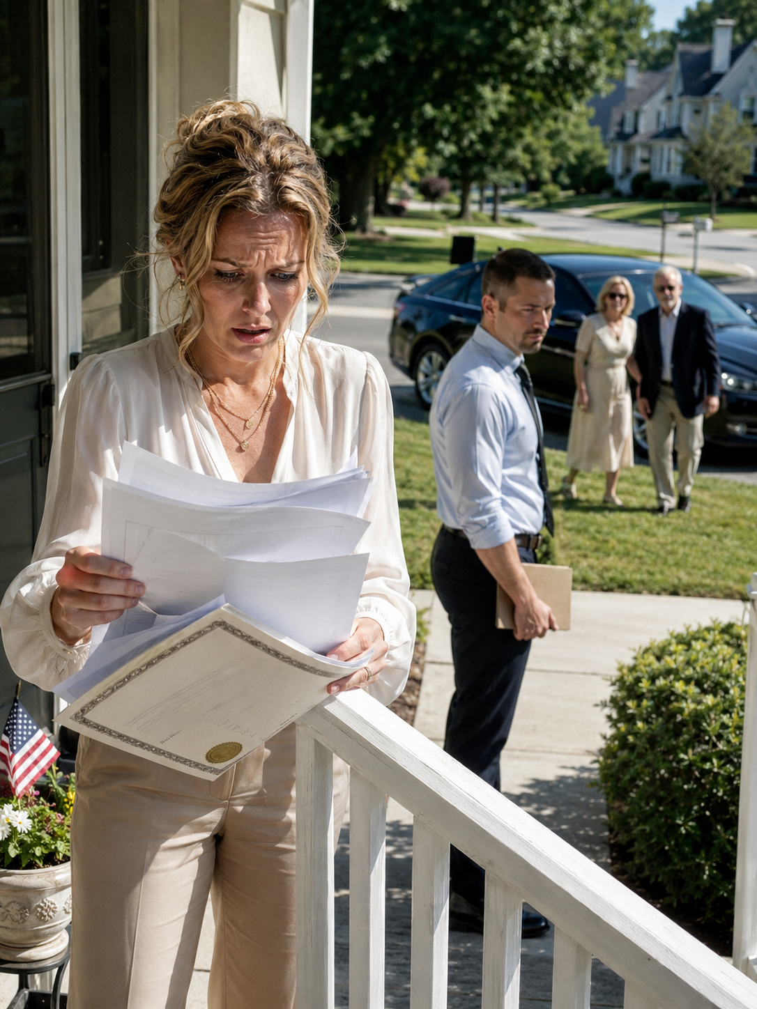 The process server handed me divorce papers from a husband I had never met, and before I could steady my hands, my parents appeared on my porch like they had been waiting for that envelope all along—then my mother looked at the fake marriage certificate, folded her hands, and said, ‘We were only trying to protect you,’ while the man named as my husband was already hiding something far worse than a forged signature.
