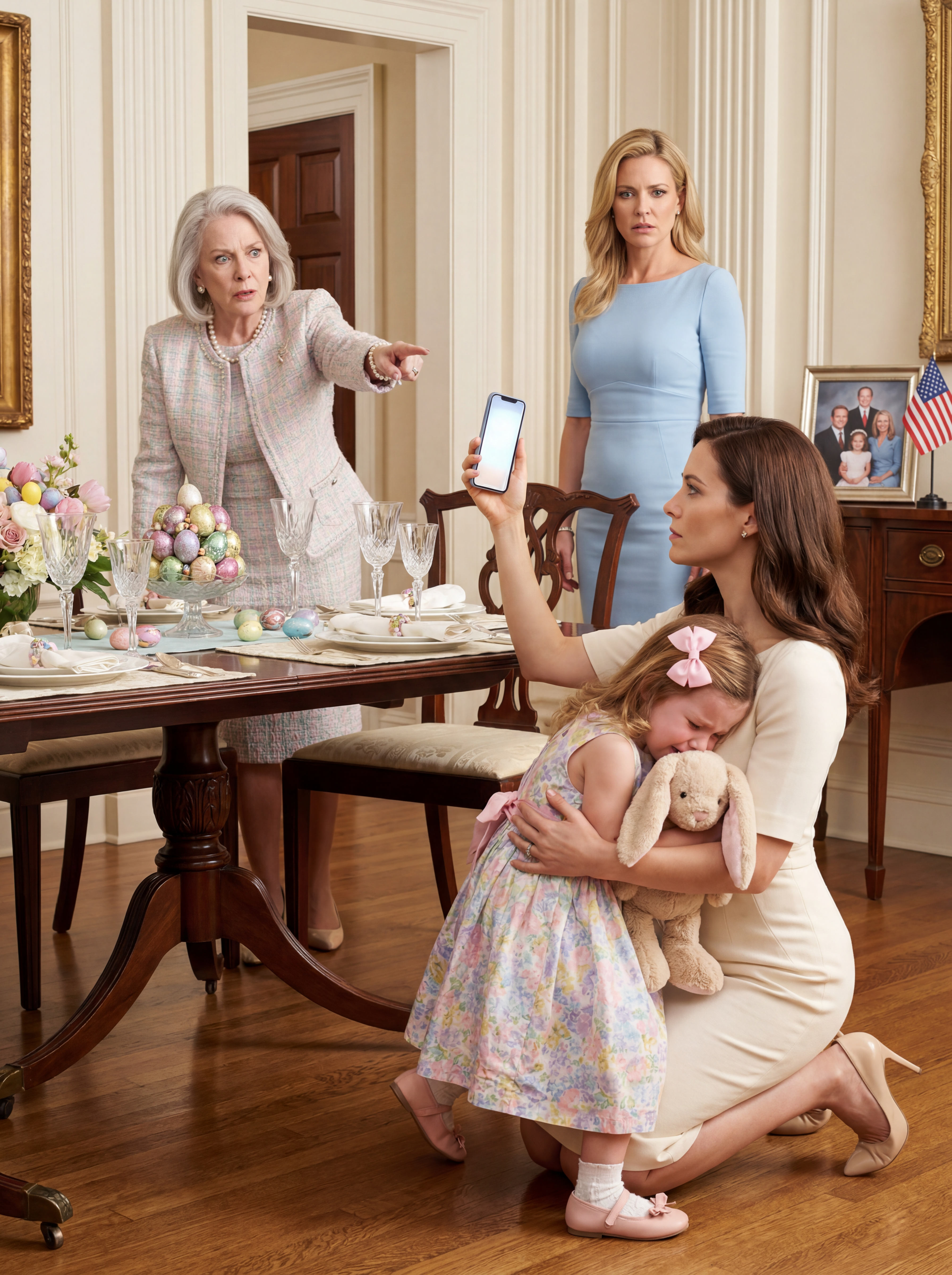 My family and I went to my parents’ house for Easter dinner. My four-year-old daughter excitedly ran to sit at the table. My mother immediately grabbed her hair and kicked her hard, saying, “This is for children – GET OUT!” When I tried to speak up, my older sister said, “GET OUT – DON’T RUIN THE DINNER!” What they didn’t know was that the Easter present hidden in my purse would kick them out of the house permanently.