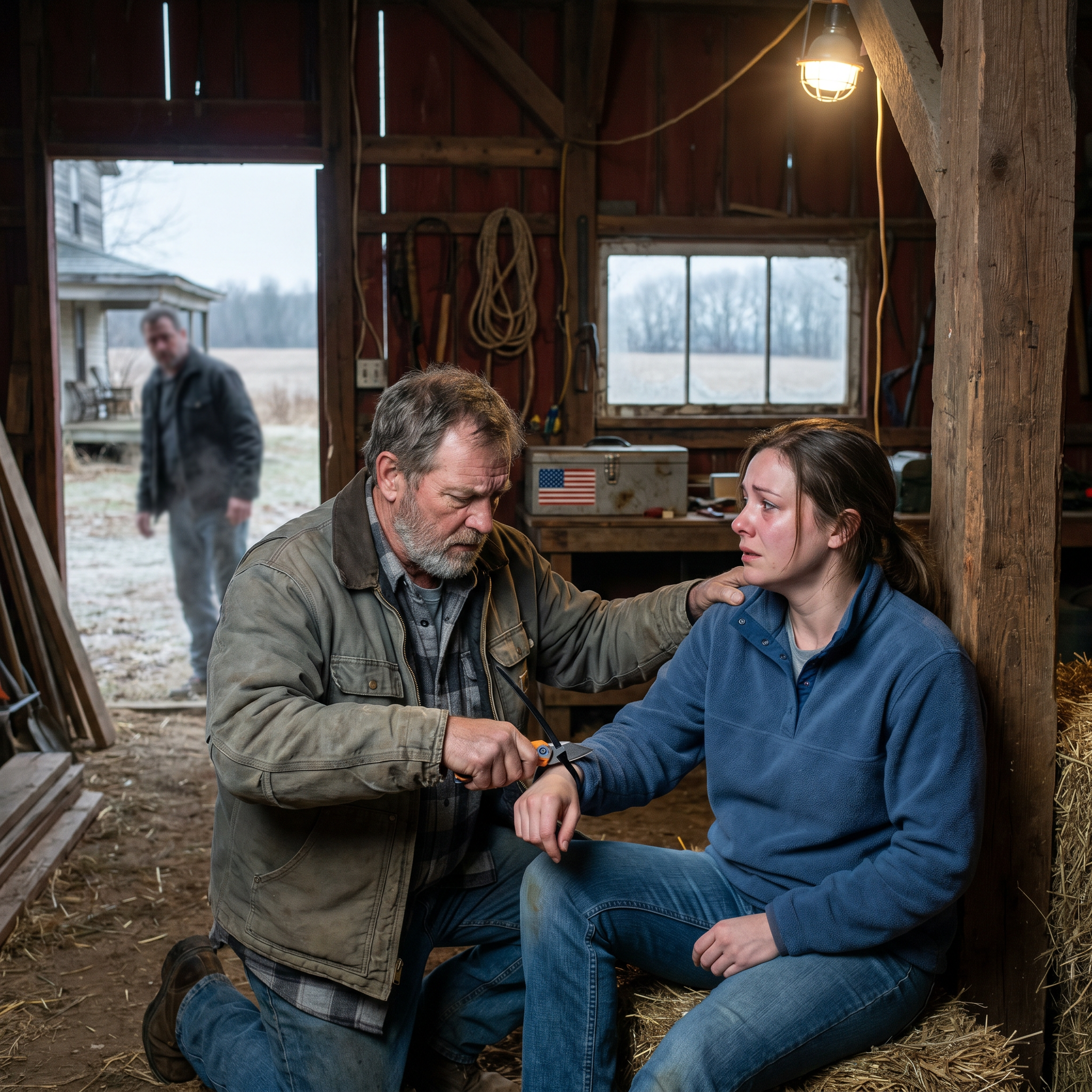 On Thanksgiving morning, my son-in-law texted, ‘Don’t come, Dad. Lilly’s sleeping.’ She had never missed Thanksgiving in 31 years, so I drove there—and found a van with no plates, strangers inside her farmhouse, and Lilly hidden in the barn whispering, ‘Dad, don’t make a sound.’ I didn’t call the sheriff; I called a man who heard ‘white van’ and went silent, because he already knew who they were.