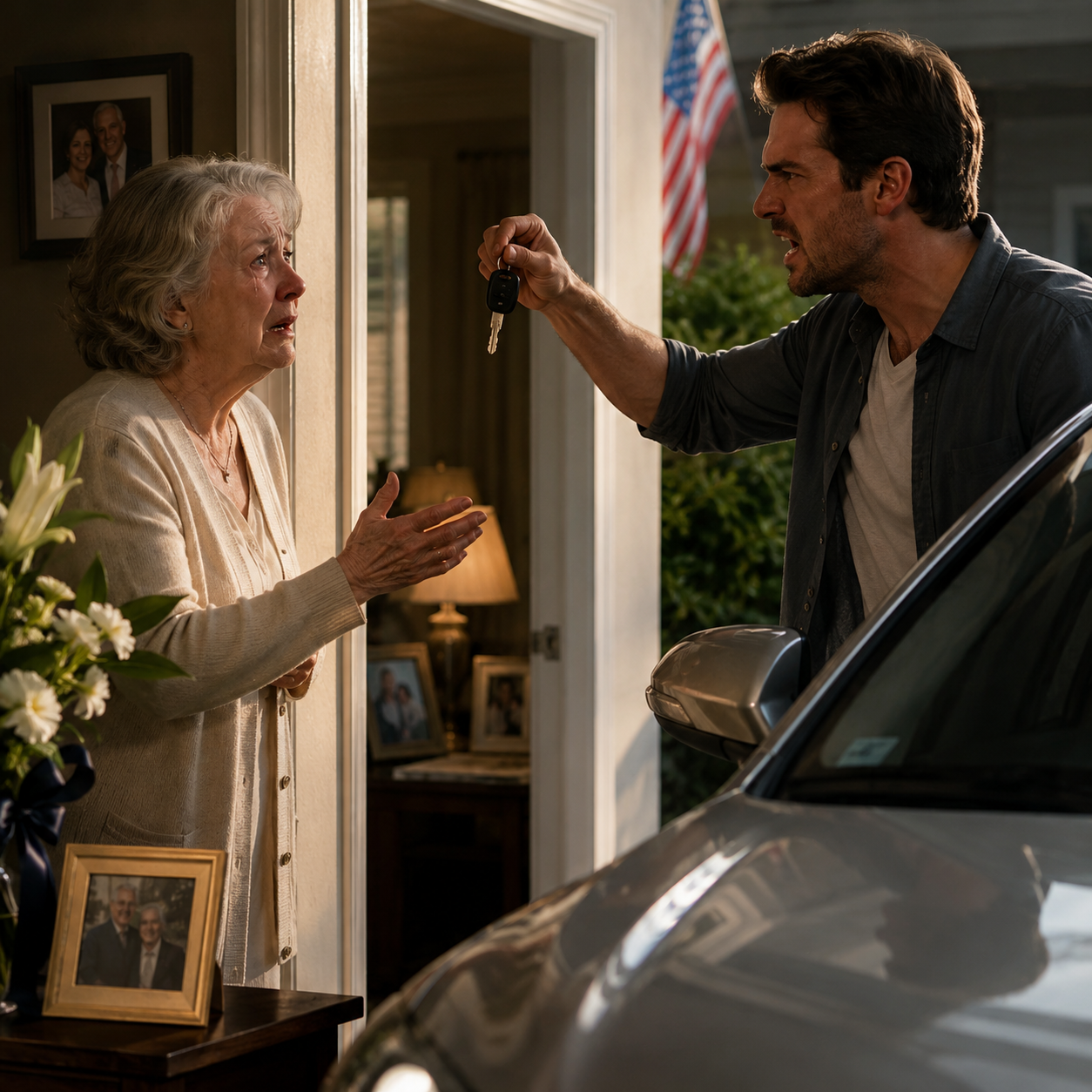 My son stole my new car and told me he’d drop me at a nursing home because I was ‘too old to need freedom.’ I didn’t chase him. I sent one text — ‘Check the glove compartment’ — and minutes later, the same son who ignored my tears was begging me not to call the police.