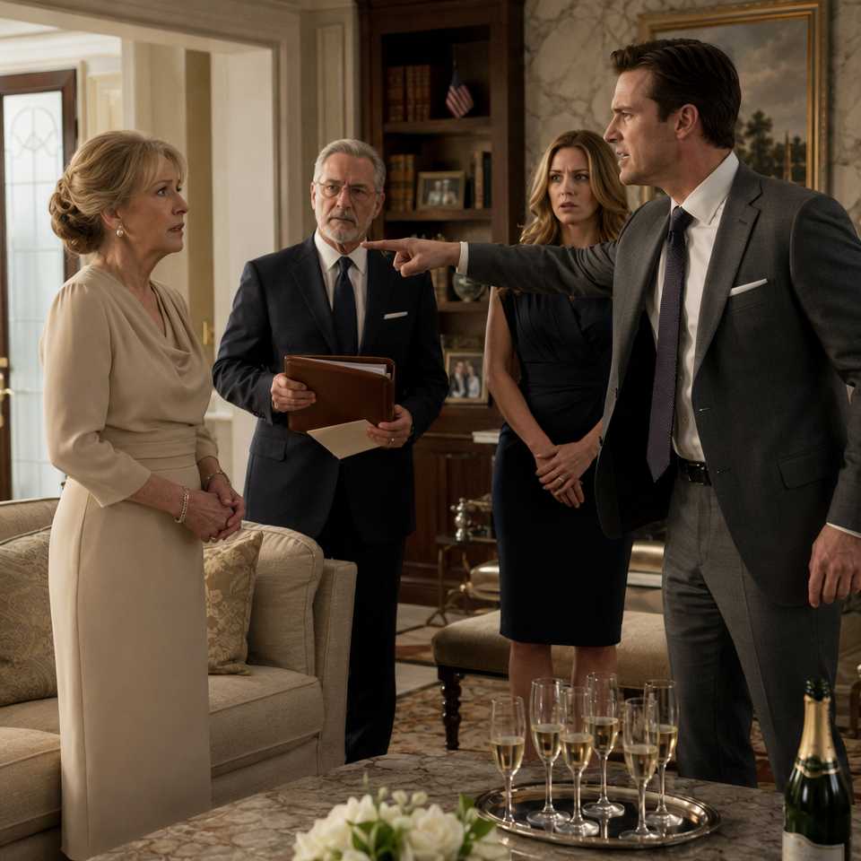 My son toasted his $32 million inheritance, let the whole room clap for him, then pointed at the door and told his 64-year-old mother, ‘Get out of my house’ — but the lawyer hadn’t read the last line yet, and the moment he did, my son’s victory smile turned into pure panic.
