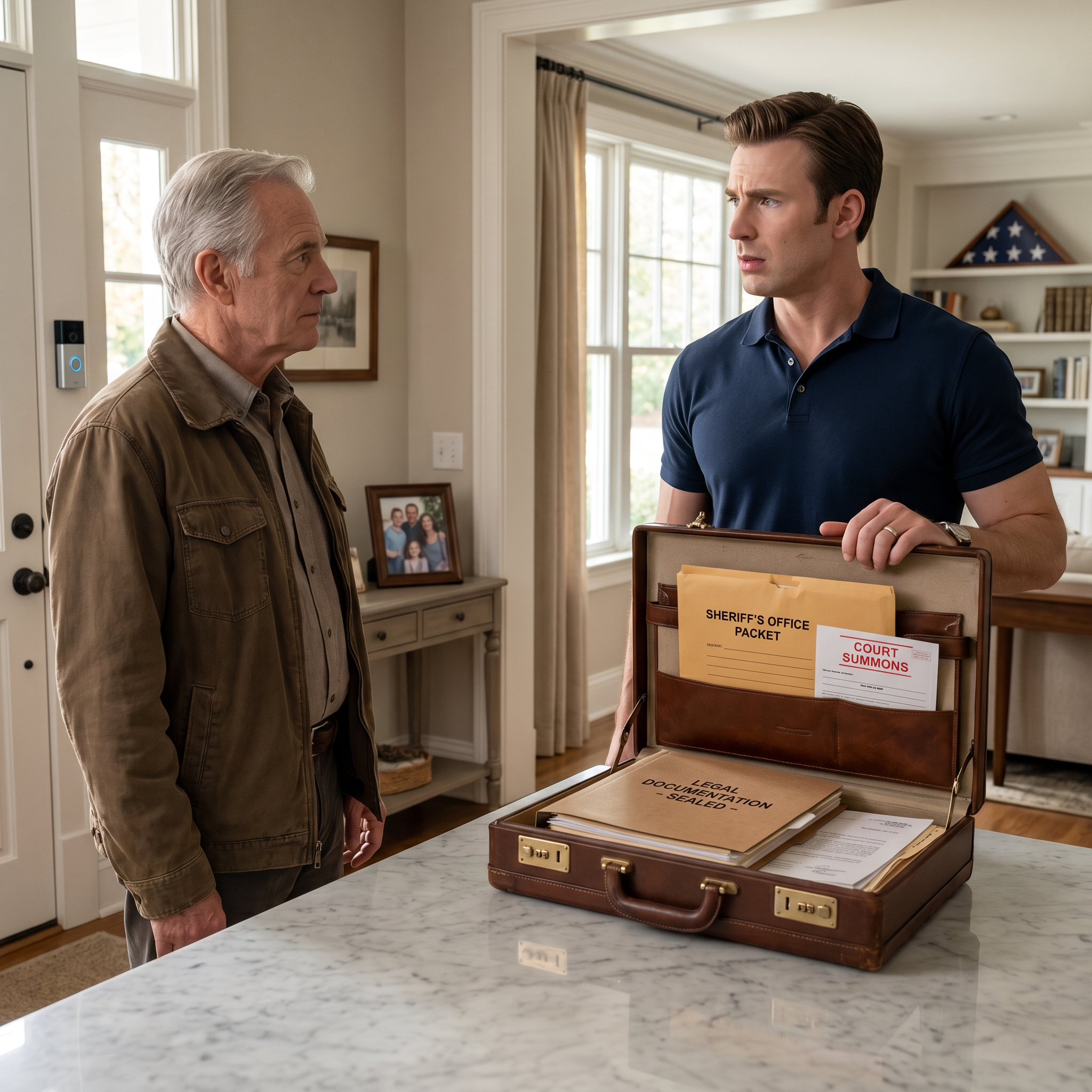 My son-in-law left me barely able to breathe in my own kitchen, then smiled the next morning when I handed him a leather briefcase—because he thought the old man had finally brought his $40,000, until he opened it, saw the first page, and looked straight up at his own doorbell camera.